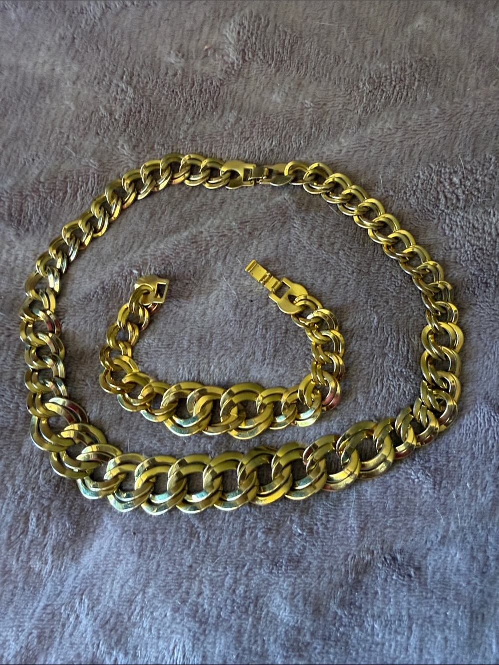 Monet type Gold-Tone Chunky Curb Chain Necklace and Bracelet Set